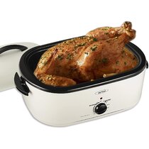 Stainless Steel Electric Turkey Roaster Oven Buffet with Full-Range Temperature Control Cool-Touch Handles White 18 Quart 22 Pound Roaster Oven with Self-Basting Lid and Removable Insert Pot 
