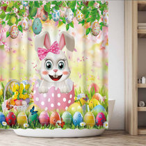 72" Easter Rabbit Ear Daisy Spring Bathroom Waterproof Fabric Shower Curtain Set 