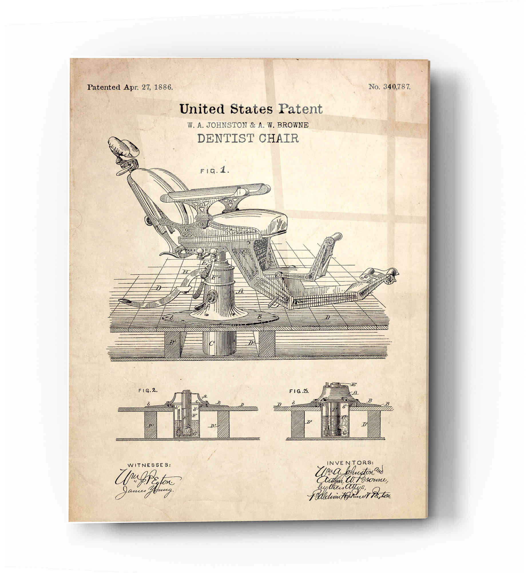 Williston Dentist Chair Patent Parchment Unframed Drawing Print