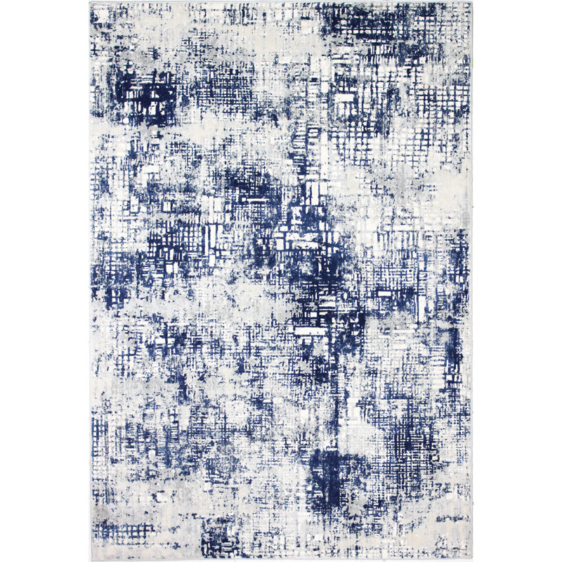 17 Stories Cipriani Power Loom Blue Ivory Rug Wayfair