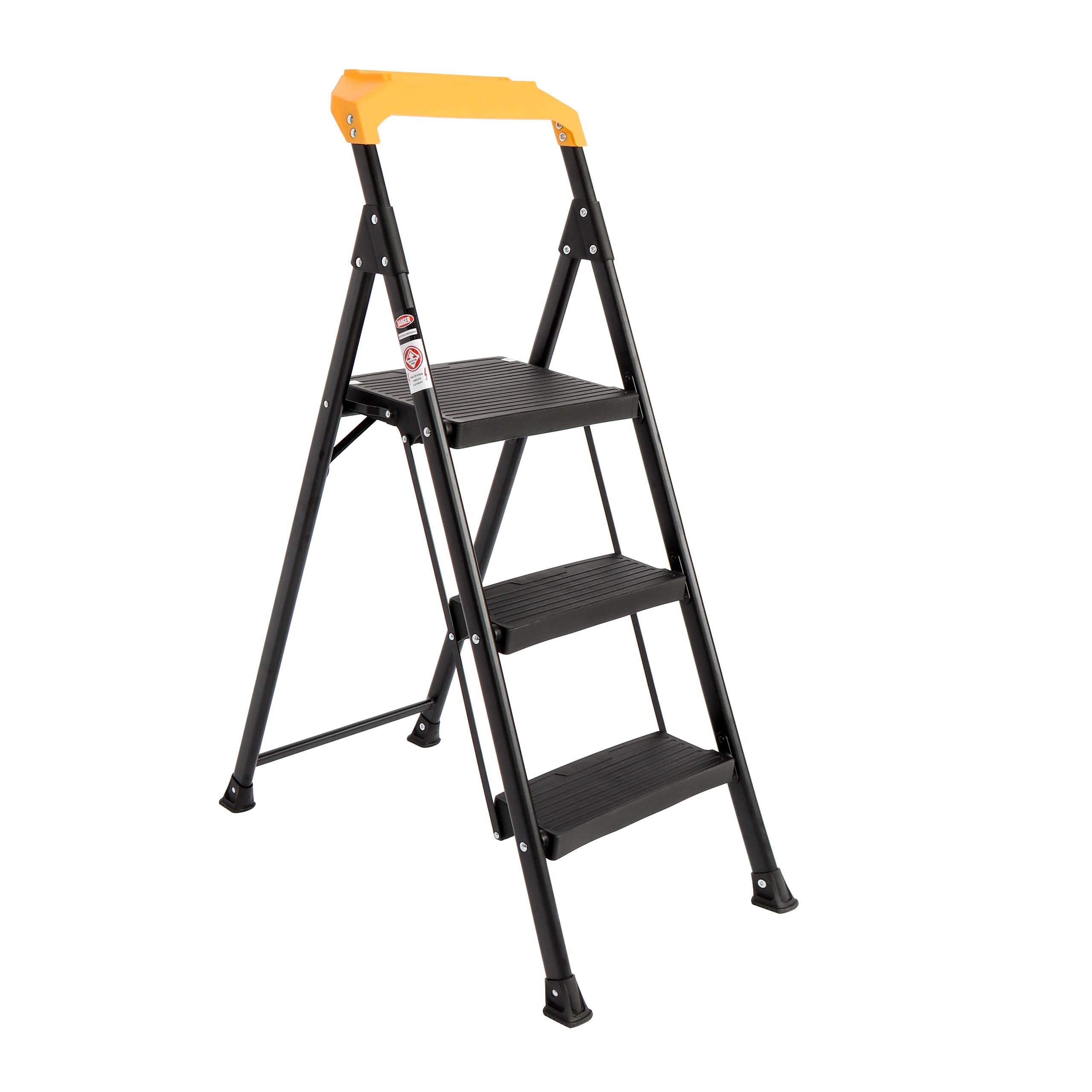 3-Step Iron Ladder Folding Stool Heavy Duty Industrial Lightweight 330 lbs Load 