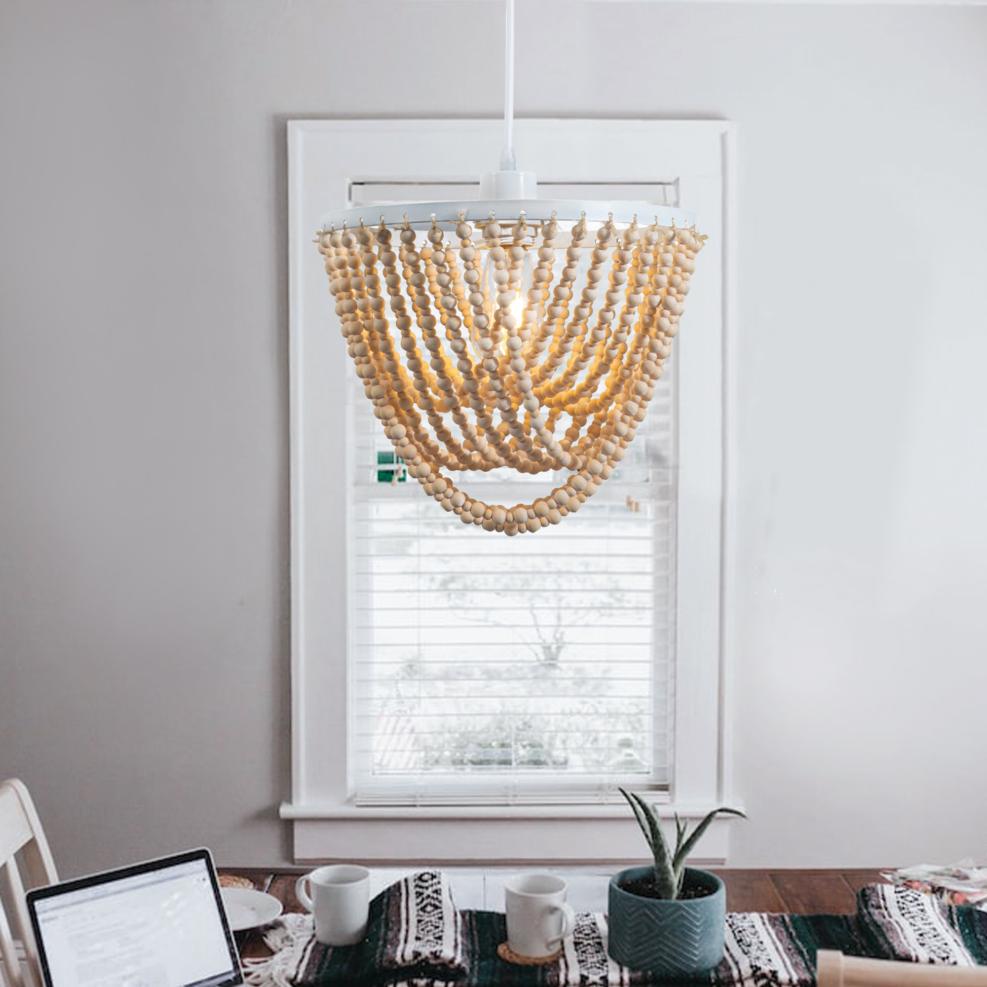 wood bead plug in chandelier