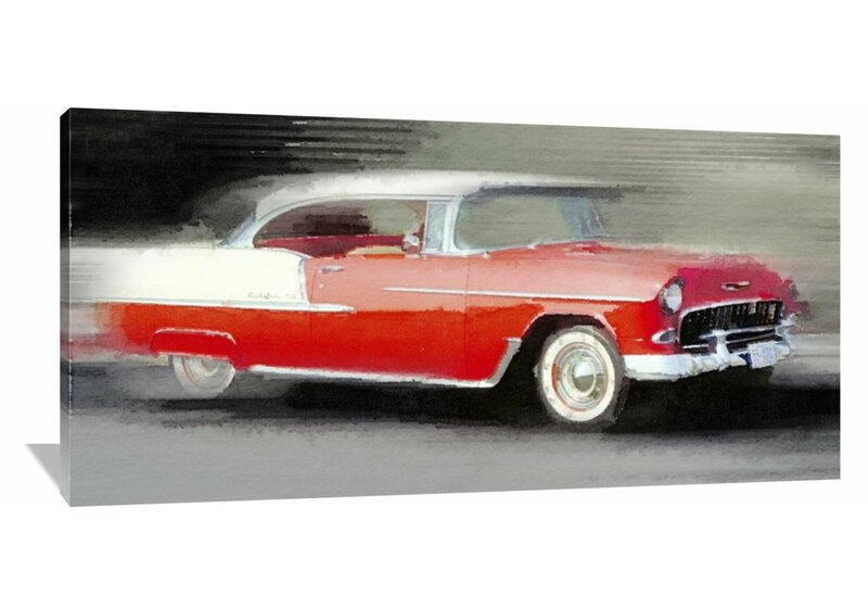 1955 Chevy Bel Air Hard Top Classic Red Vintage Car Framed Wall Decor Picture