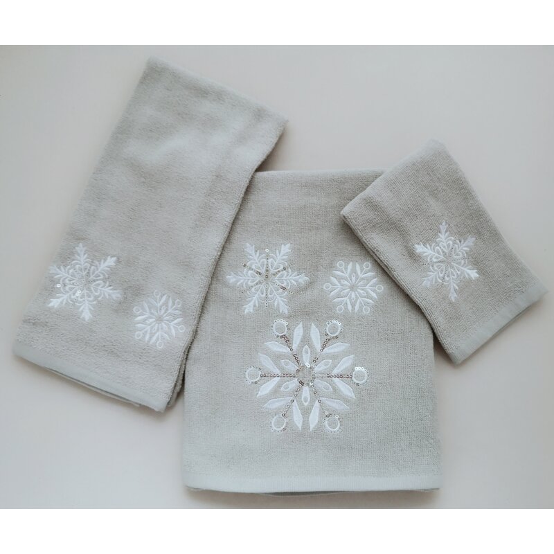 Decorative Gray Finger Tip Towel Set Embellished with Large Rhinestone Snowflake 100/% Turkish Cotton