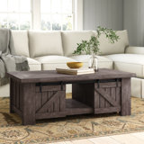 Farmhouse Rustic Coffee Tables Birch Lane Hidden storage behind sliding door because everyone needs a place to hide their clutter and chaos. farmhouse rustic coffee tables