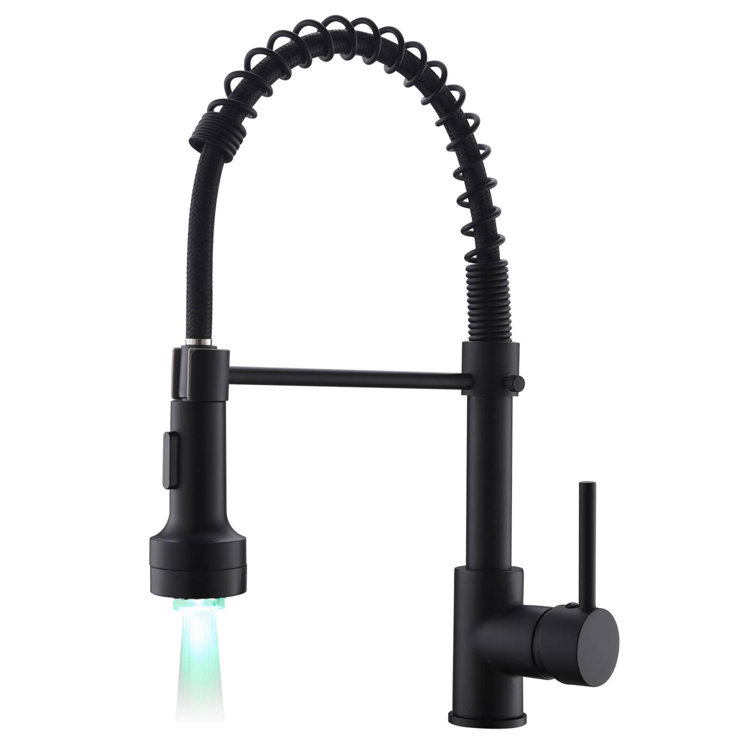 Commercial Kitchen Sink Faucet With Pull Down Sprayer Modern Brass Single  Hole LED Kitchen Faucets Single Handle High Arc Mixer Faucets With Valve