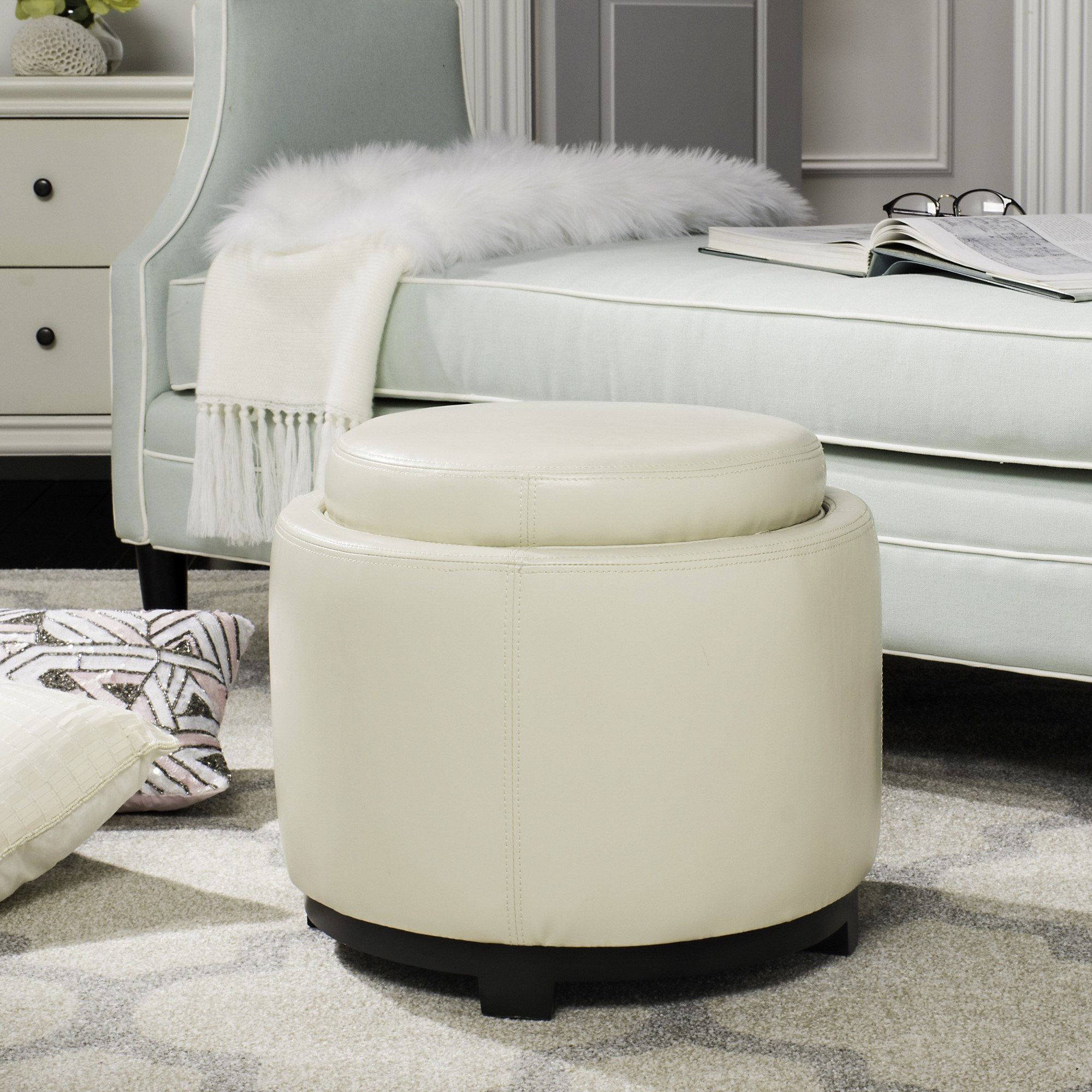 Andover Mills Maiden 19 Wide Faux Leather Round Storage Ottoman Reviews Wayfair