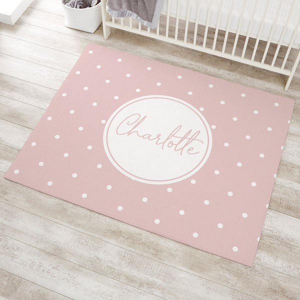 Trendy Girl's Room Rug in Pink Rose Cute Girl and Dog Motif Washable Kids Carpet 