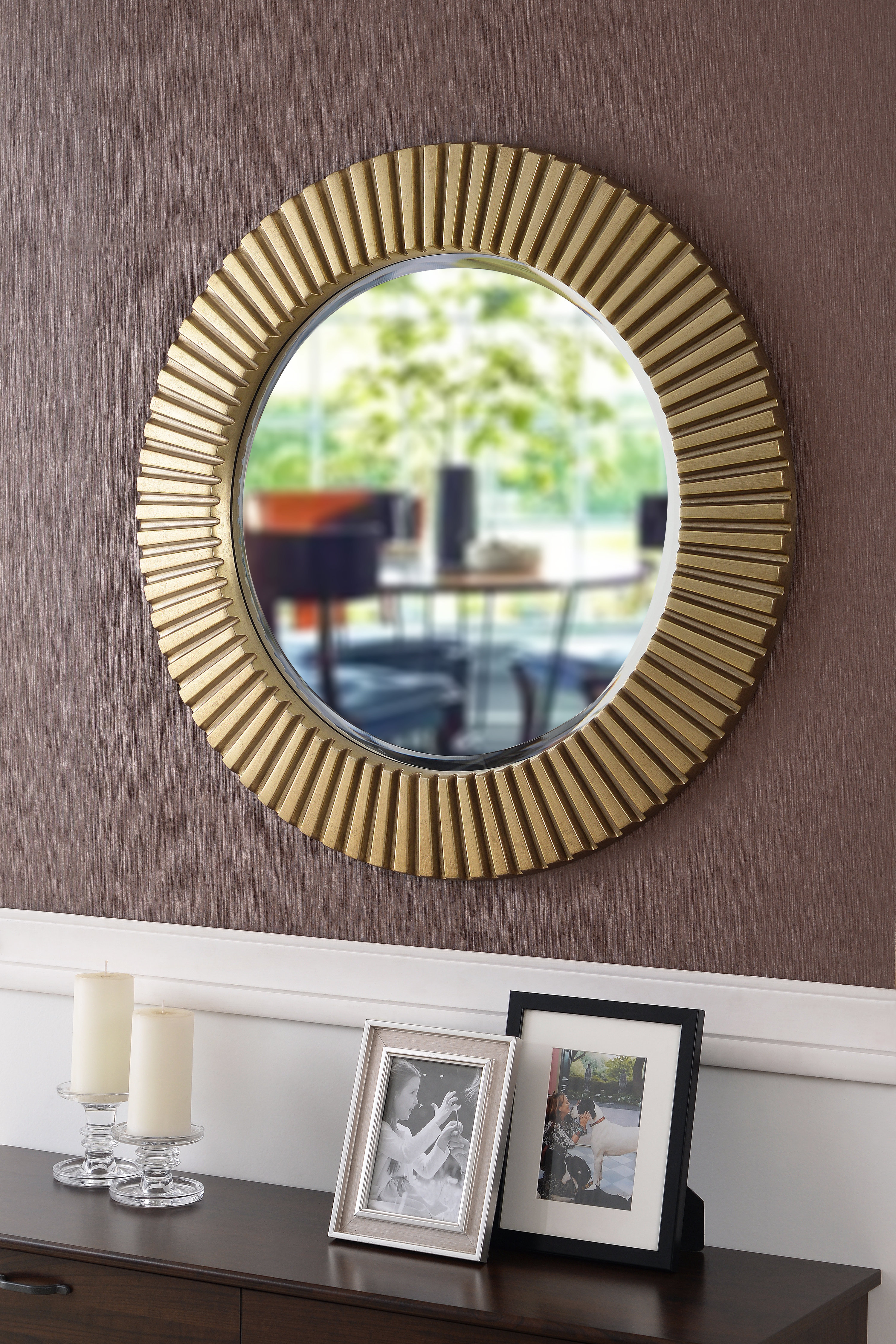 wallpaper mirrored wall on Wayfair Beveled Round Mirrors You Ll Love In 2021