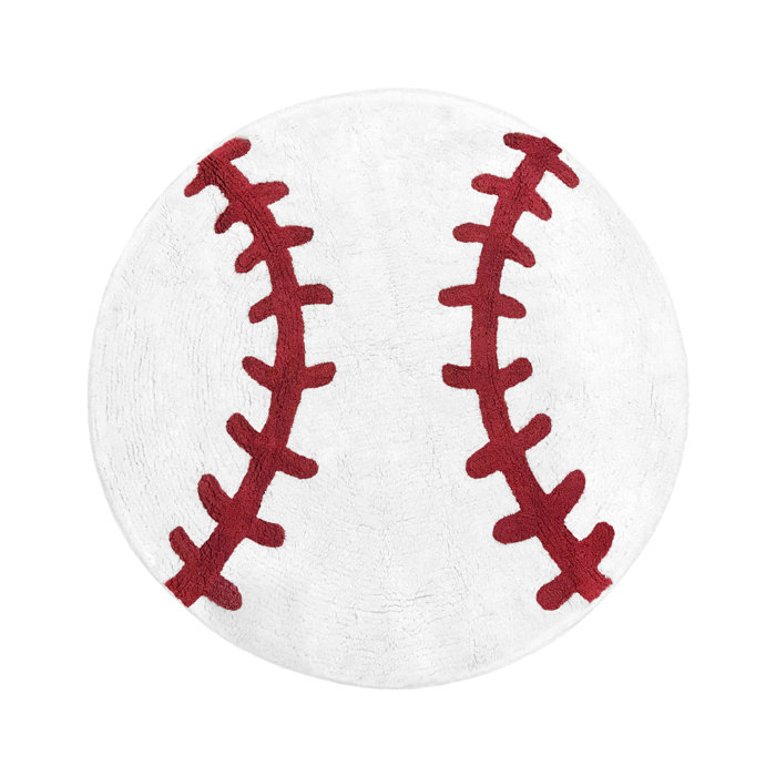 Baseball Patch Cotton Red White Area Rug