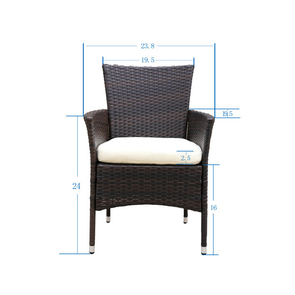 2pcs Patio Rattan Armchair Seat With Removable Cushions