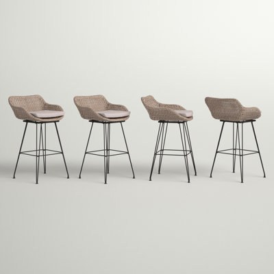 (2 chairs) Aranza Outdoor Wicker And Iron Barstool (Set Of 4)