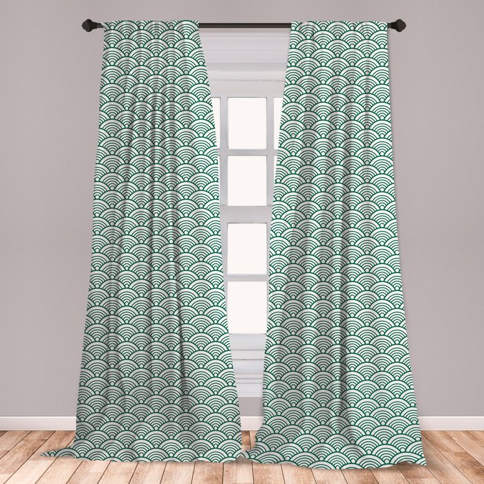 Ambesonne Teal 2 Panel Curtain Set Traditional Japanese Chinese Seigaiha Pattern Abstract Scales Inspirations Lightweight Window Treatment Living