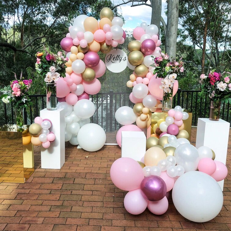 YANSION Pink Balloon Garland Arch Set, 106Pcs Pink Gold Balloon Chain ...