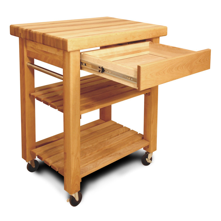 Wulfram 30'' Wide Rolling Kitchen Cart with Solid Wood Top