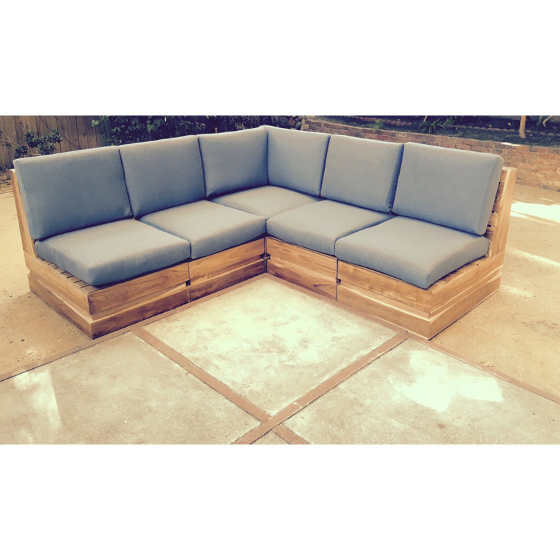 Iksunteak Seaside 5 Piece Teak Sunbrella Sectional Set With Cushions Wayfair