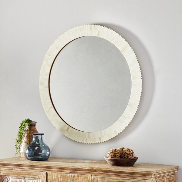Latitude Run® Contemporary White Bone Round Wall Mirror, 37