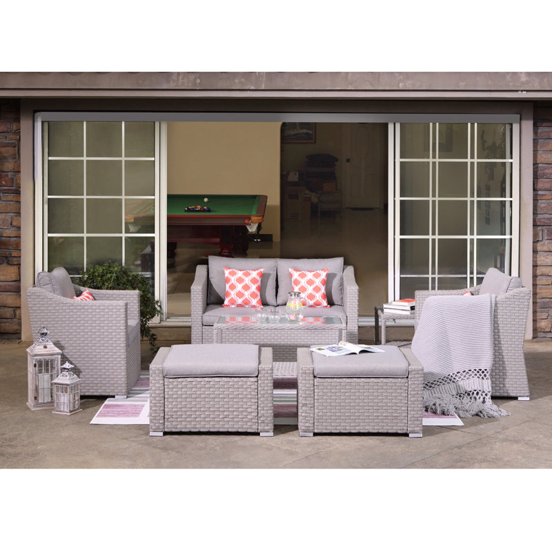Wrought Studio Areswell Outdoor Furniture Conversation Set Warm Gray 7 Piece Rattan Sofa Seating Group With Cushions Reviews Wayfair Aluminium sets are strong and lightweight, which means they can be moved around easily. areswell outdoor furniture conversation set warm gray 7 piece rattan sofa seating group with cushions