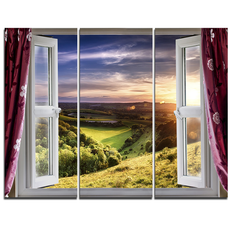 Designart Window View 3 Piece Graphic Art On Wrapped Canvas Set Wayfair