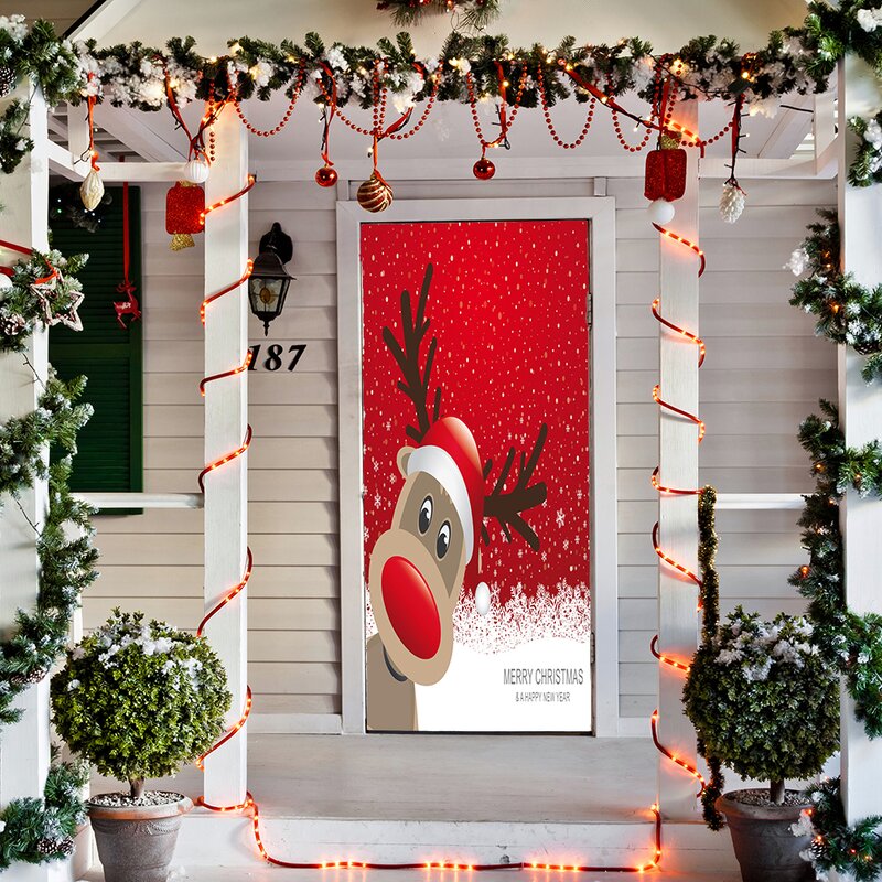 The Holiday Aisle Smiling Reindeer Door Mural Wayfair