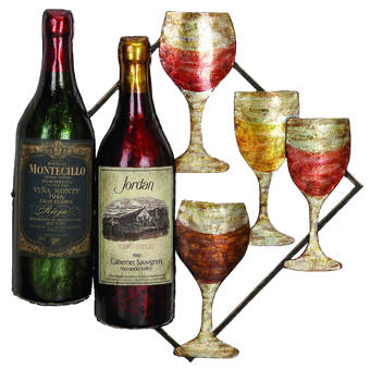 Fleur De Lis Living Vino Wine Bottle And Glass Hanging Metal Art