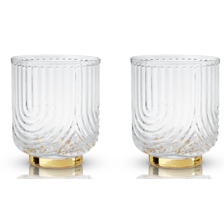 Viski 5808 Belmont Gold & Crystal Patterned Highball Glasses Glassware & Drinkware Crystal 