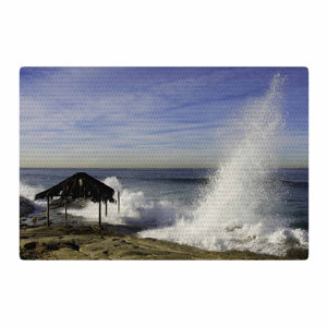 Nick Nareshni Hut with Crashing Wave Blue/Brown Area Rug