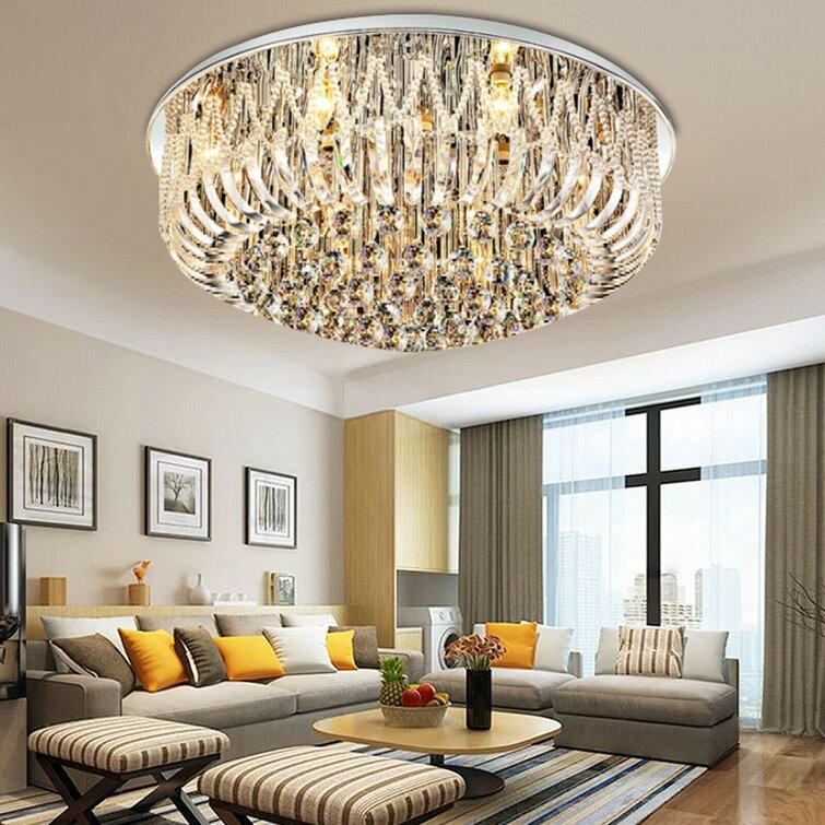 K9 Crystal LED Wave Chandelier Living Room Remote Control Lamp Pendant Lighting 