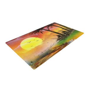 Infinite Spray Art Maui Sunrise Beach Yellow Area Rug