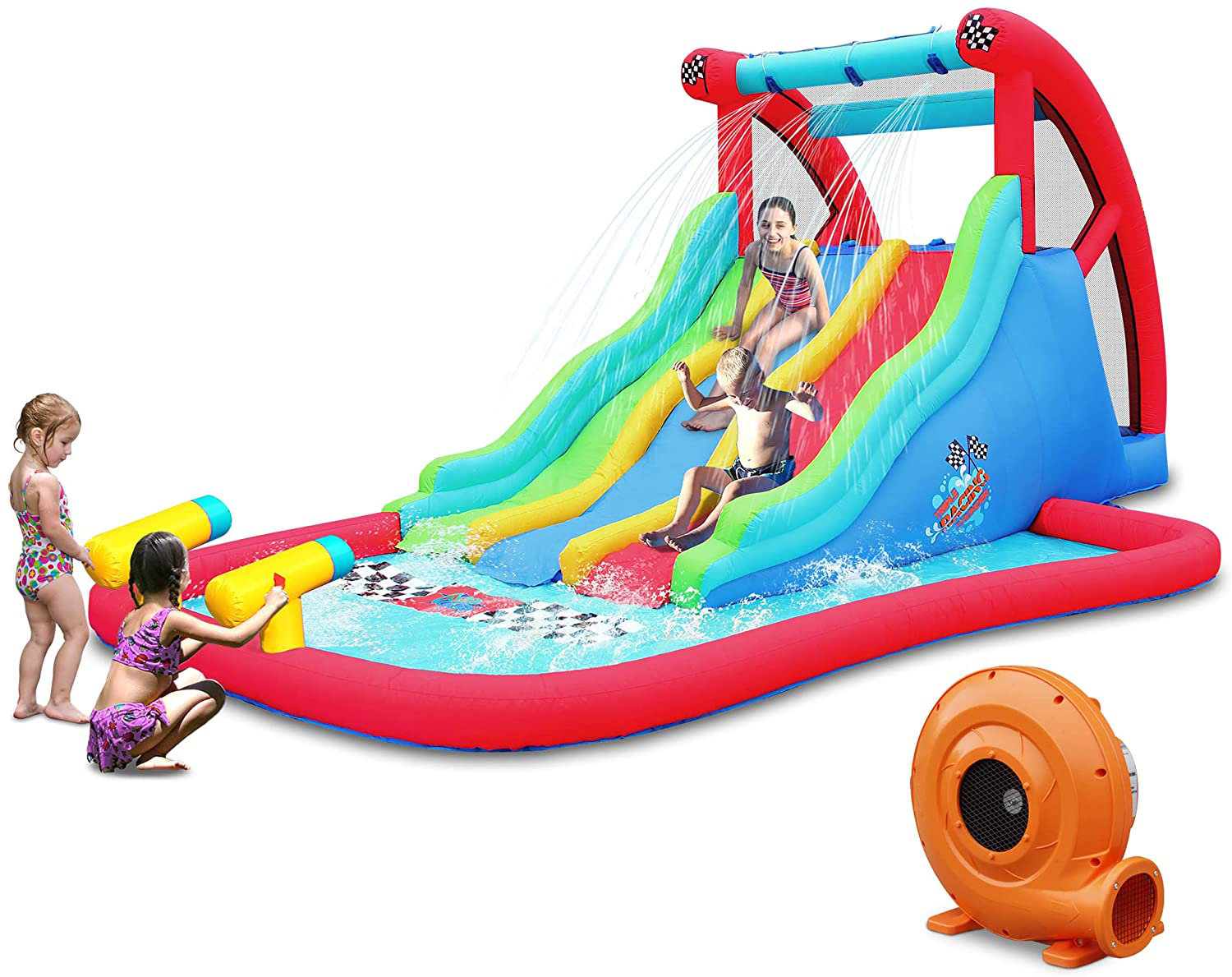 Action Air Inflatable Waterslide Triple Racing Thunder With Amazing 