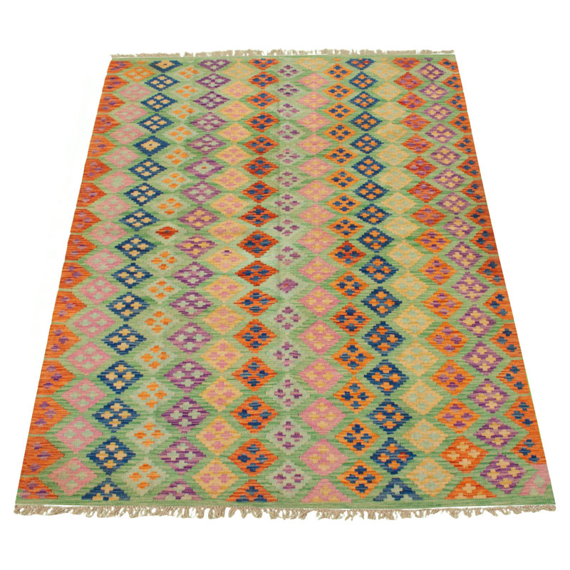 World Menagerie Craigville Southwestern Handmade Kilim Wool Orange Green Area Rug Wayfair