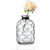 Small Chicken Wire Covered Glass Jar Vase 