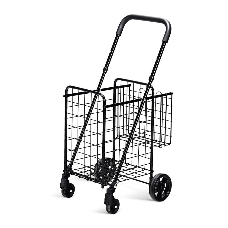 Folding Shopping Cart With 4 Wheels Basket Storage For Laundry Grocery Travel US 