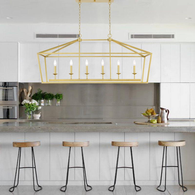 Demi 6 - Light Steel Dimmable Kitchen Island Chandelier UL Certified Finish: Satin Brass