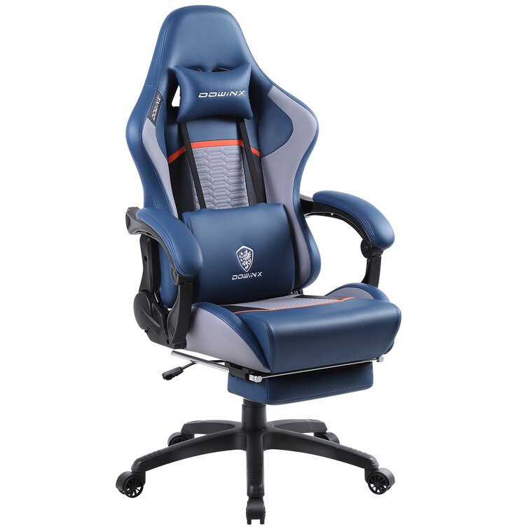 Black Racing Style Armchair PU Leather E-sports Gamer Chairs with Retractable Footrest Dowinx Gaming Chair Ergonomic Office Recliner for Computer with Massage Lumbar Support 