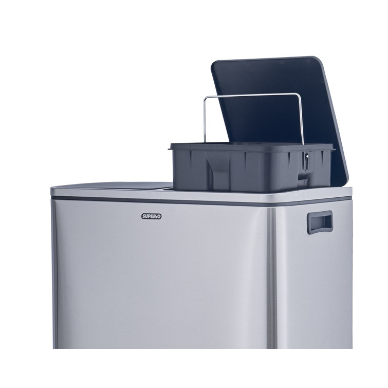 Dual Garbage and Separate Recycling Bin Sleek Minimalism Modern Indoor Stainless Steel 15 Gallon Step On Trash Can