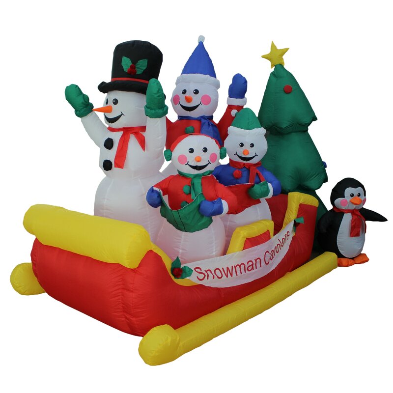 The Holiday Aisle 8' Long Inflatable Snowmen Family on Sleigh & Reviews ...