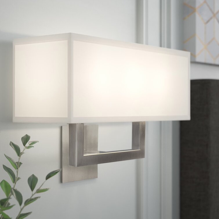 Shade Hardwire or Plug-In Polished Nickel Modern Wall Sconce Fixture with Rect 