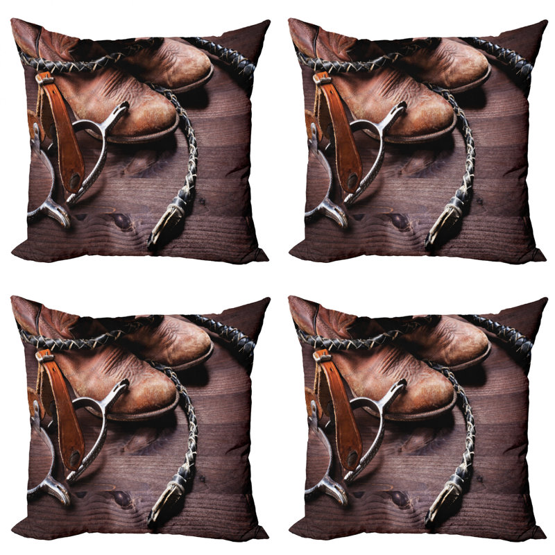 East Urban Home Ambesonne Western Throw Pillow Cushion Case Pack Of 4 Old Leather Boots And Spurs Rustic Rodeo Equipment Usa Style Art Picture Print Modern Accent Double Sided Digital Printing 24 Brown