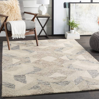 Gracie Oaks Lin Geometric Handmade Tufted Wool White Area Rug Wayfair