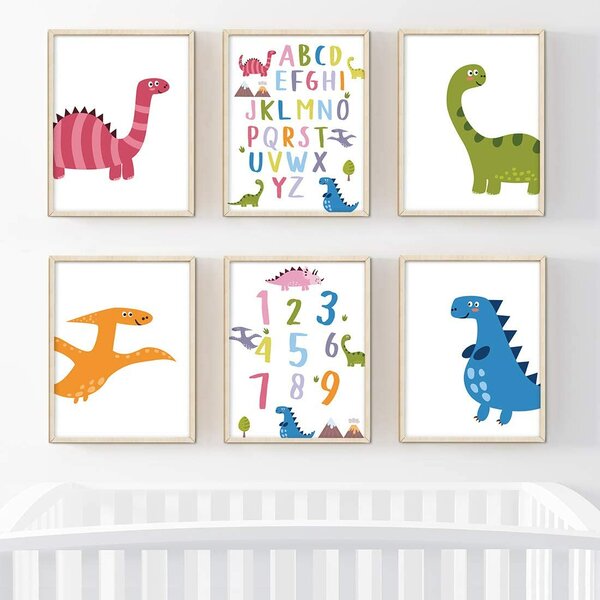 Dinosaur Prints Set Childrens Room Boys Bedroom Nursery Wall Art Decor Pictures 