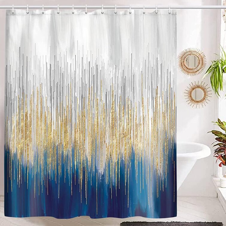 Shower Curtain Retro Golden Mermaid Design Polyester Fabric Bath Curtain 12 Hook