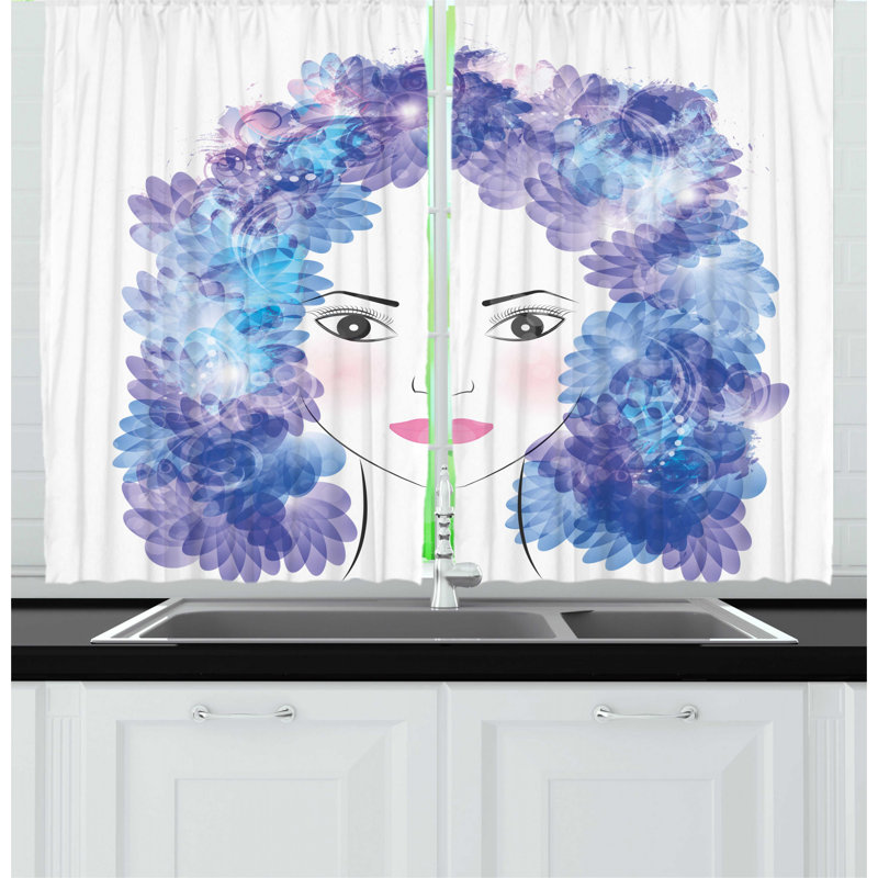 East Urban Home 2 Piece Abstract Woman Digital Graphic Of Flowers In Hair Kitchen Curtain Set Wayfair