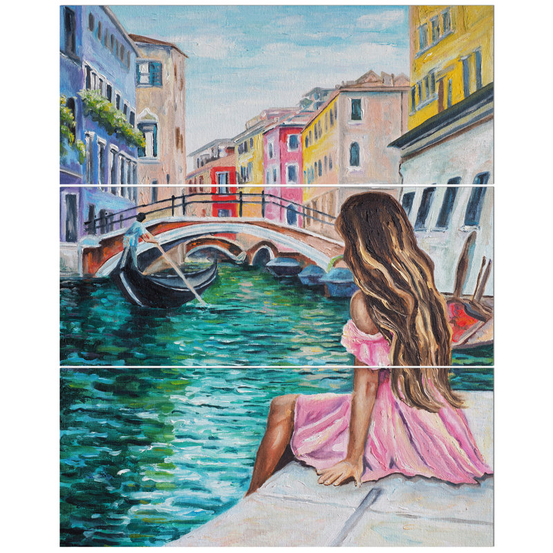 East Urban Home Romantic Lady In Venice Oil Painting Print Multi