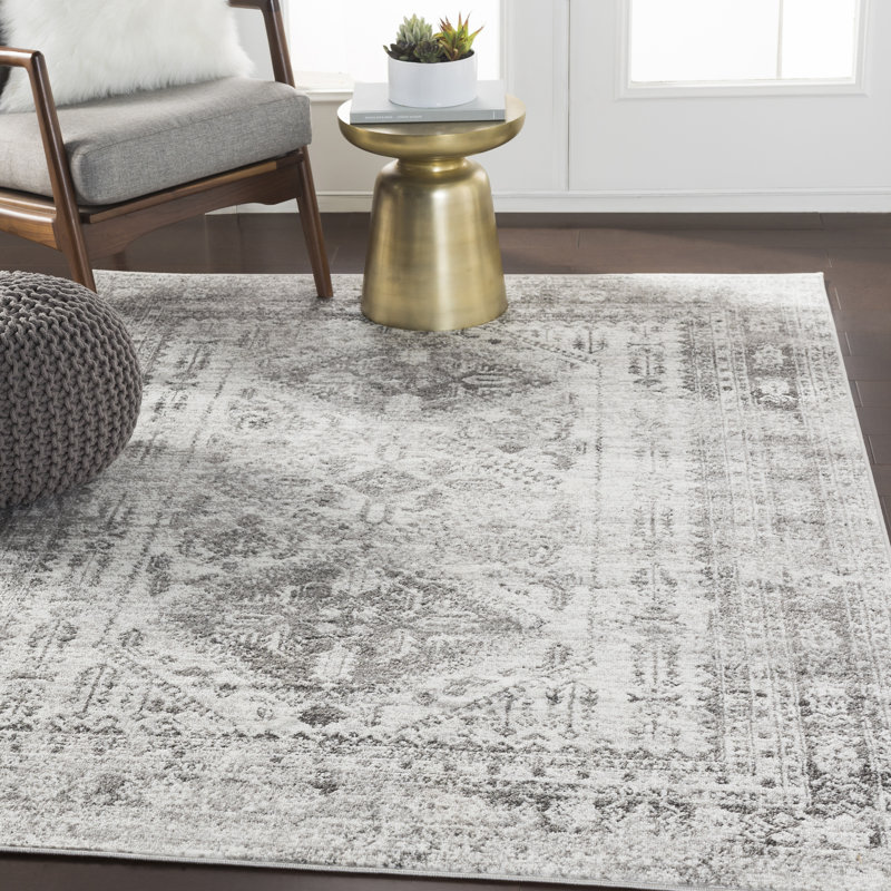 Bungalow Rose Bonney Oriental Light Gray White Charcoal Area Rug Light Gray White Charcoal Area Rug