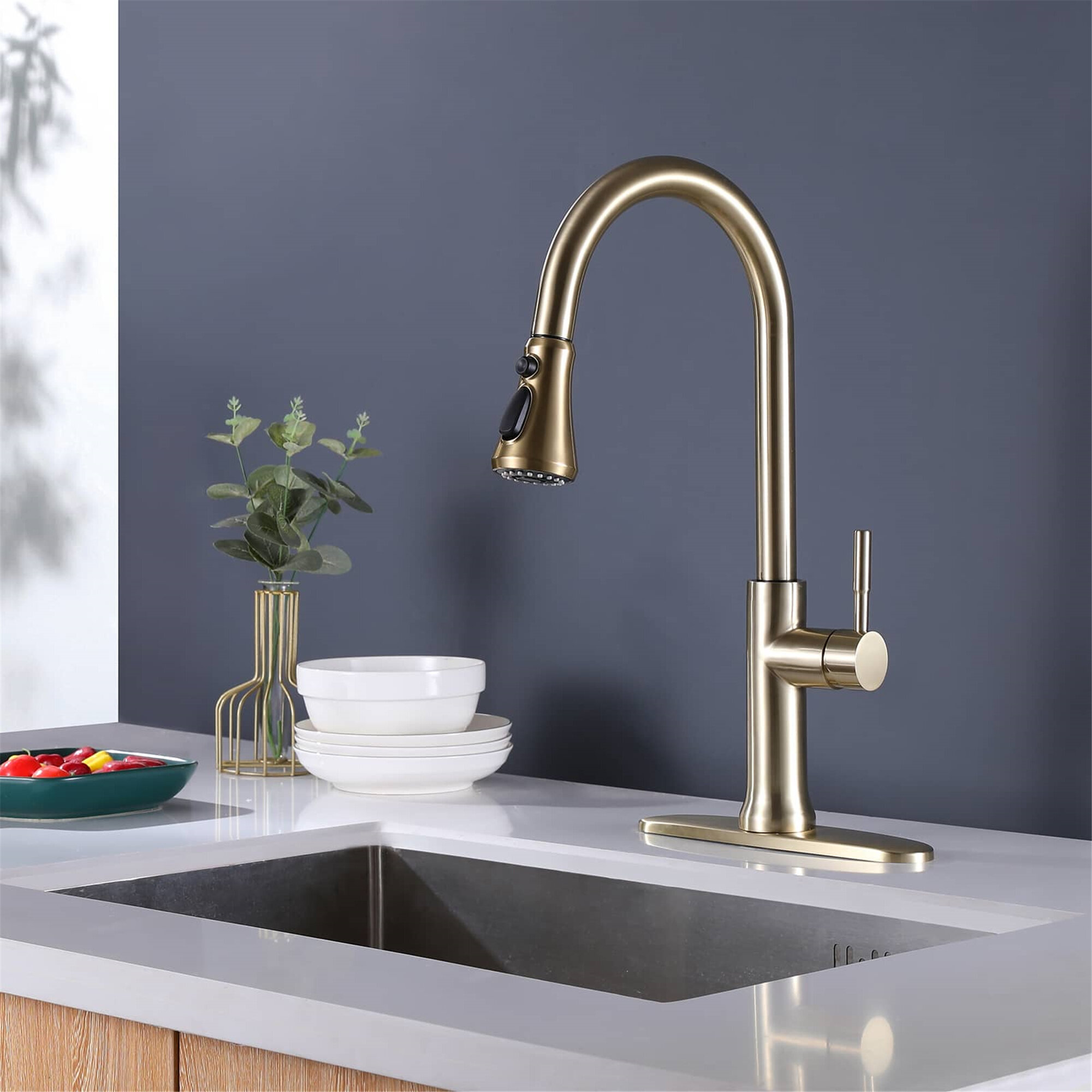 Touch Kitchen Sink Faucet With Pull Down Sprayer Modern Brass One Hole  Commercial Kitchen Faucets Single Handle High Arc Mixer Faucets