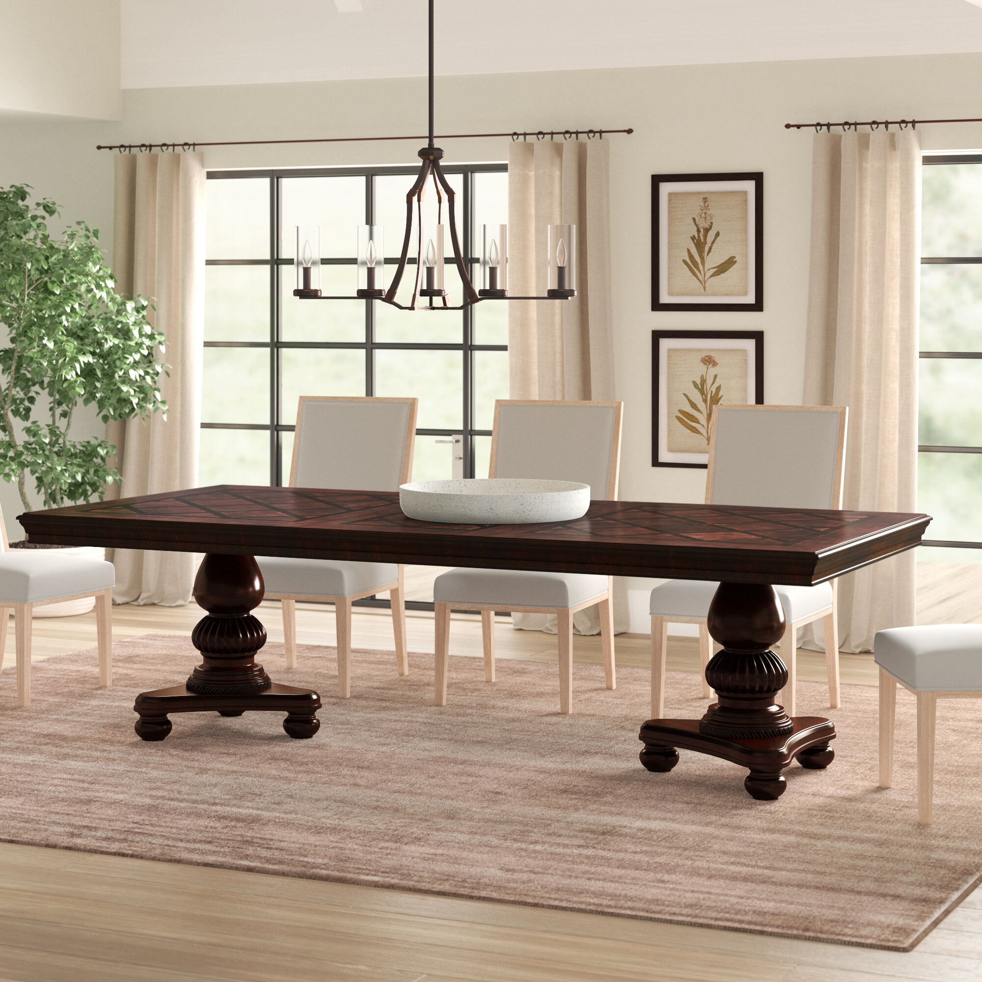 extendable double pedestal dining table