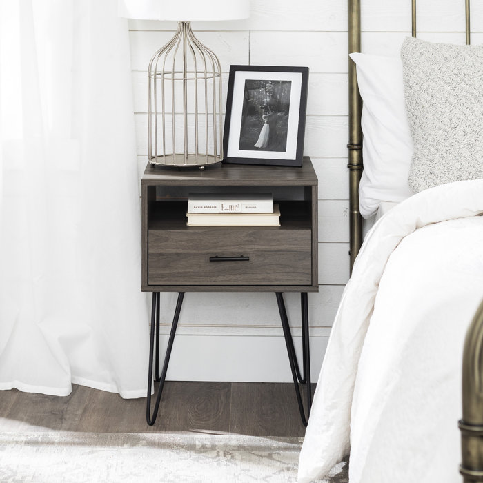 Union Rustic Kamille Single Hairpin Leg 1 Drawer Nightstand