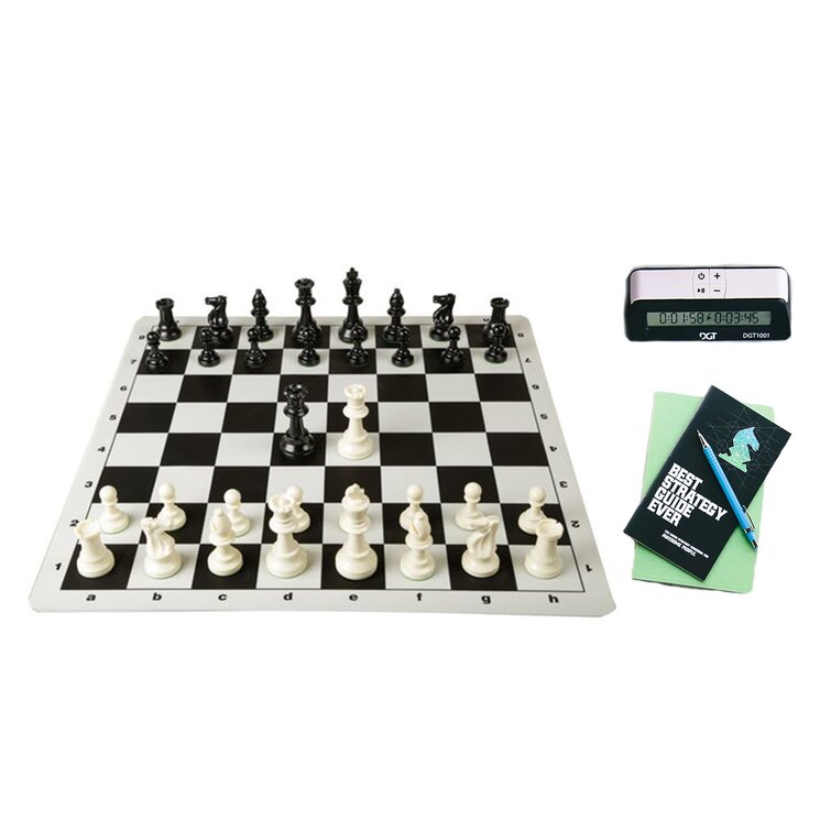 Archer Triple Weighted Chess Set Black and White Vinyl Board w/ Pieces & Bag
