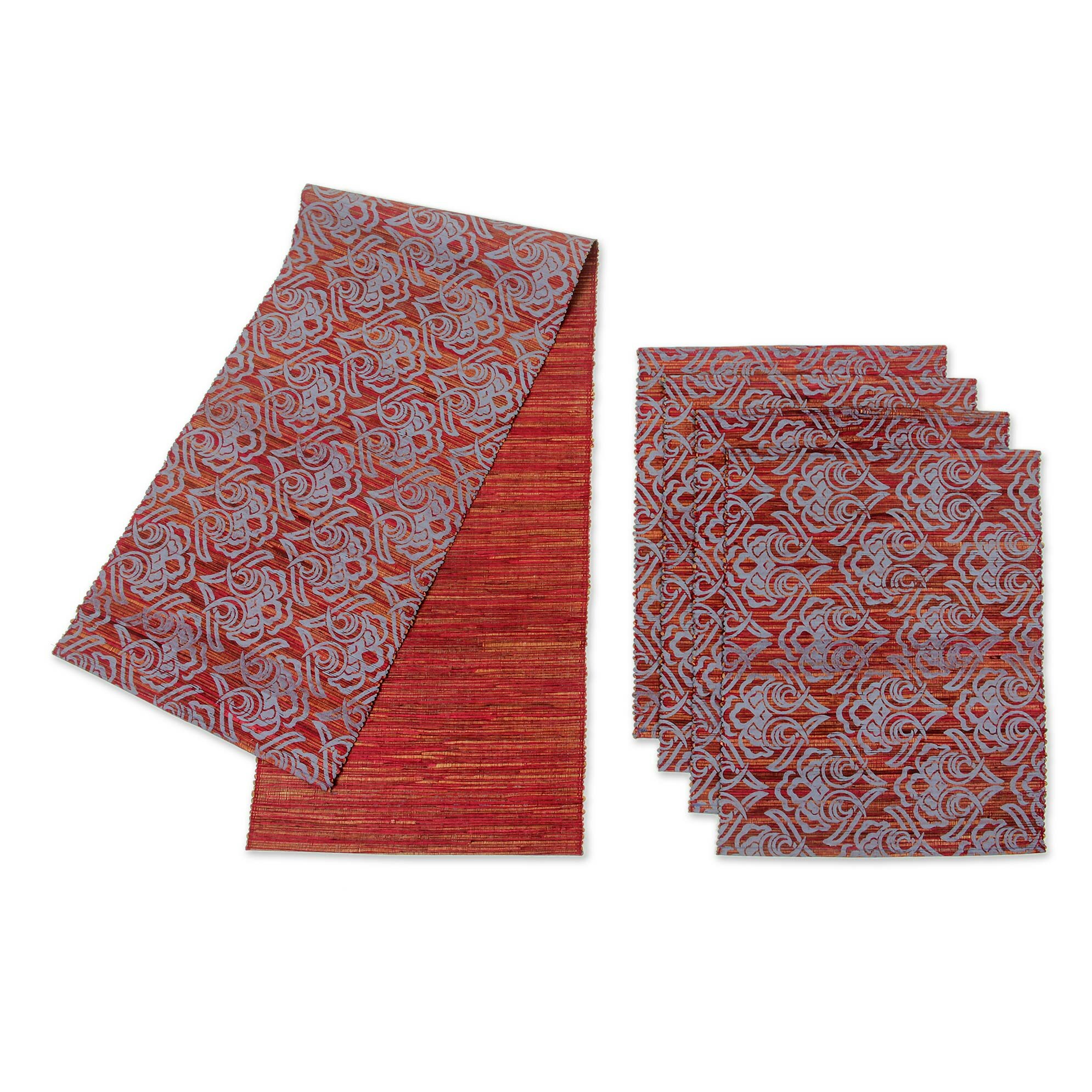 burgundy table runner and placemats